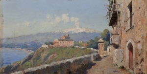 Mario Mirabella - Taormina. Veduta di San Domenico (1898-1910 ca) - olio su tela - Collezione Antonello Governale, Palermo