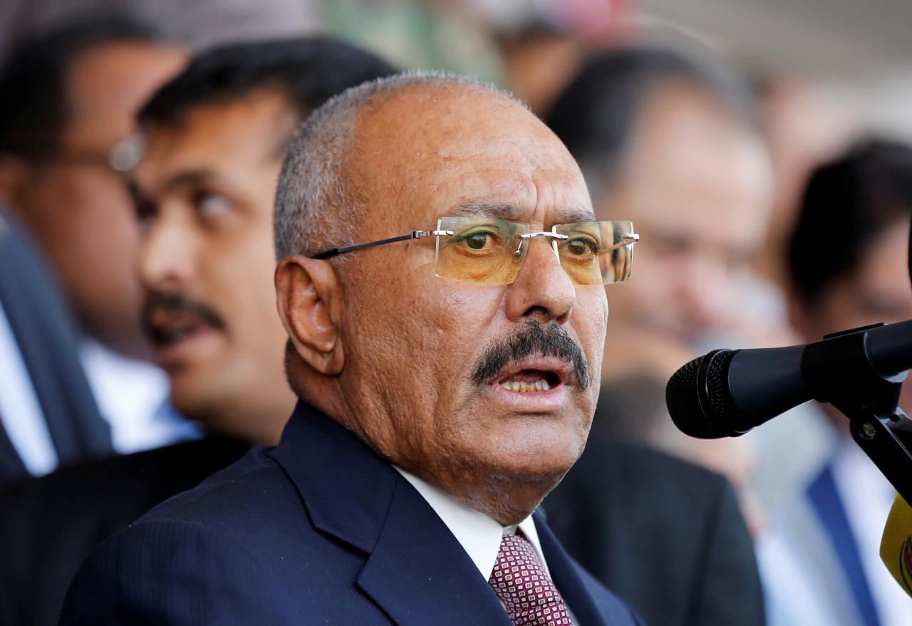 FILE PHOTO: Yemen's former President Ali Abdullah Saleh addresses rally held to mark the 35th anniversary of the establishment of his General People's Congress party in Sanaa