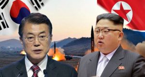 Il dittatore della Corea del Nord, Kim Jong un e il presidente della Corea del Sus, Moon Jae in