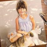 Bambina con gatto-pastello su carta pastelmat