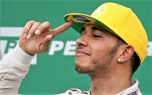 Mercedes Formula One driver Hamilton of Britain reacts after taking second place in the Brazilian F1 Grand Prix in Sao Paulo