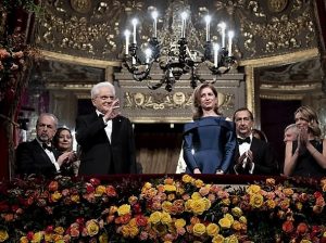 Il palco d'onore della Scala, al centro il presidente Mattarella e la figlia