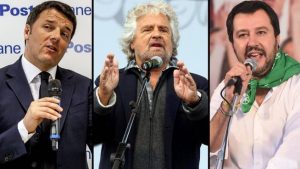 Matteo Renzi, Beppe Grillo e Matteo Salvini