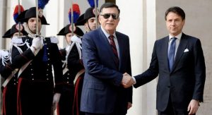 1Il premier libico, Fayez al-Serraj e il presidente del Consiglio, Giuseppe Conte