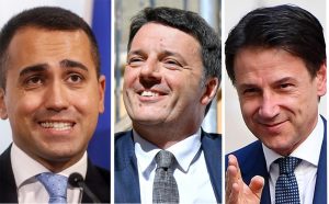 Luigi Di Maio, Matteo Renzi e Giuseppe Conte