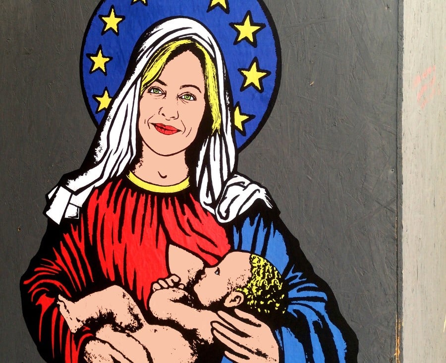 “Santa Giorgia” Meloni nel murales pop di aleXsandro Palombo